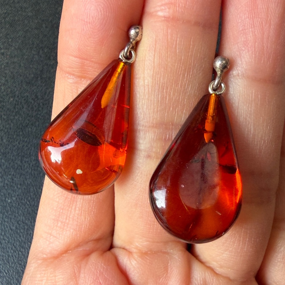 Water drop Baltic Amber Sterling Earrings